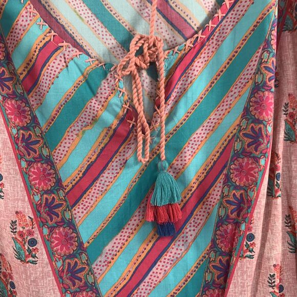 Tolani Womens Top Blouse Medium Modal Cotton Colorful Floral Boho lace ruffle - Picture 8 of 9